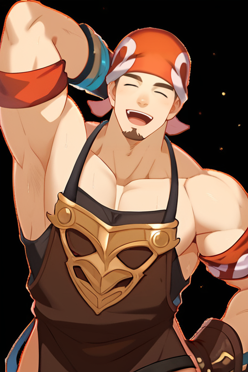 00183-603081061-Billy_Gyee, solo, smile, short hair, open mouth, brown hair, gloves, 1boy, bare shoulders, closed eyes, male focus, armpits, apr.png